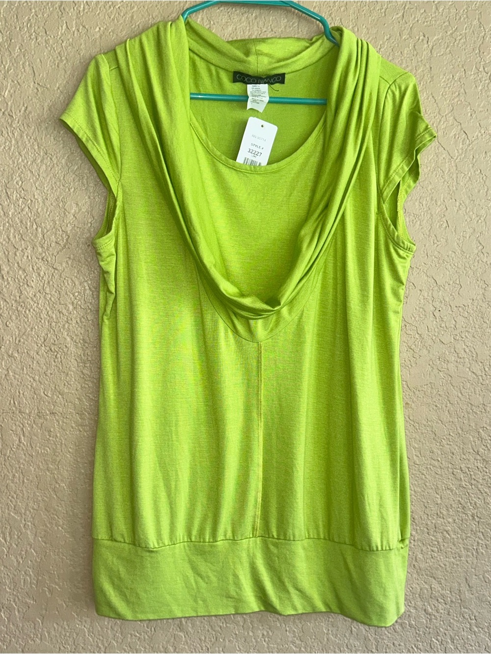 Coco Bianco Neon Lime Draped Cowl Neck Tank